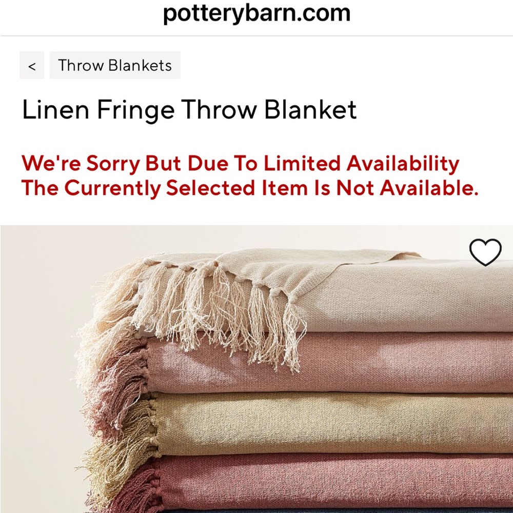 POTTERY Barn linen fringe throw blanket pink